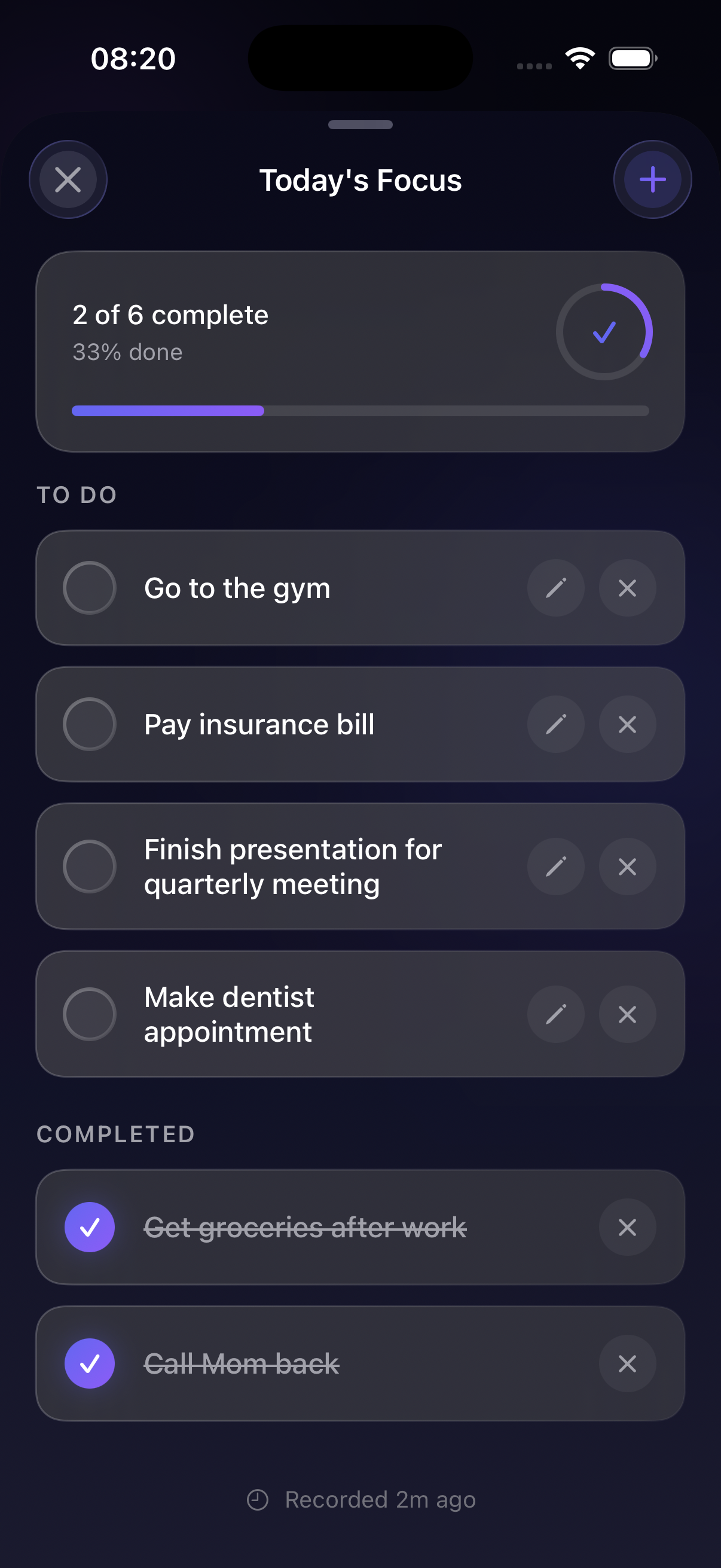 Settle task list — AI-extracted action items from your voice